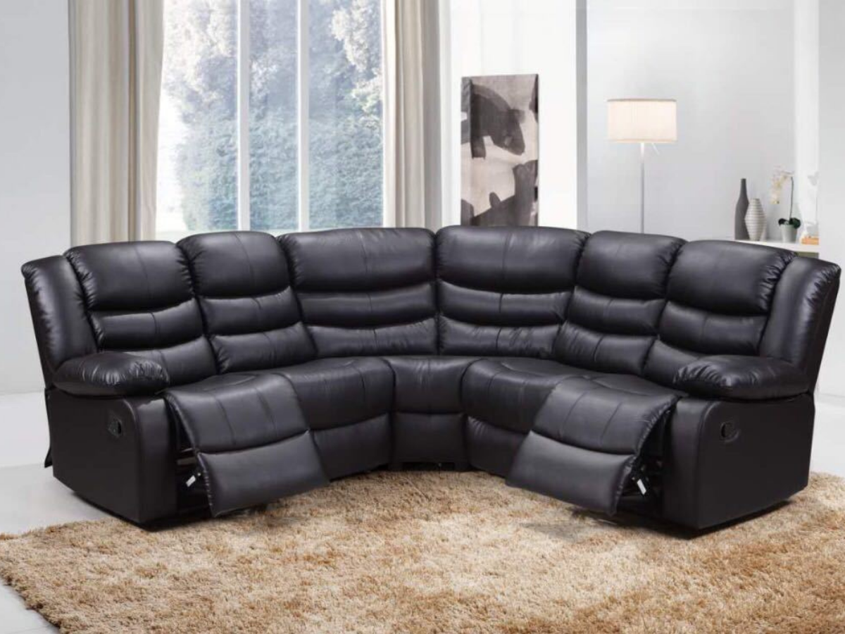 Roma Recliner Corner Sofa Faux Leather Black