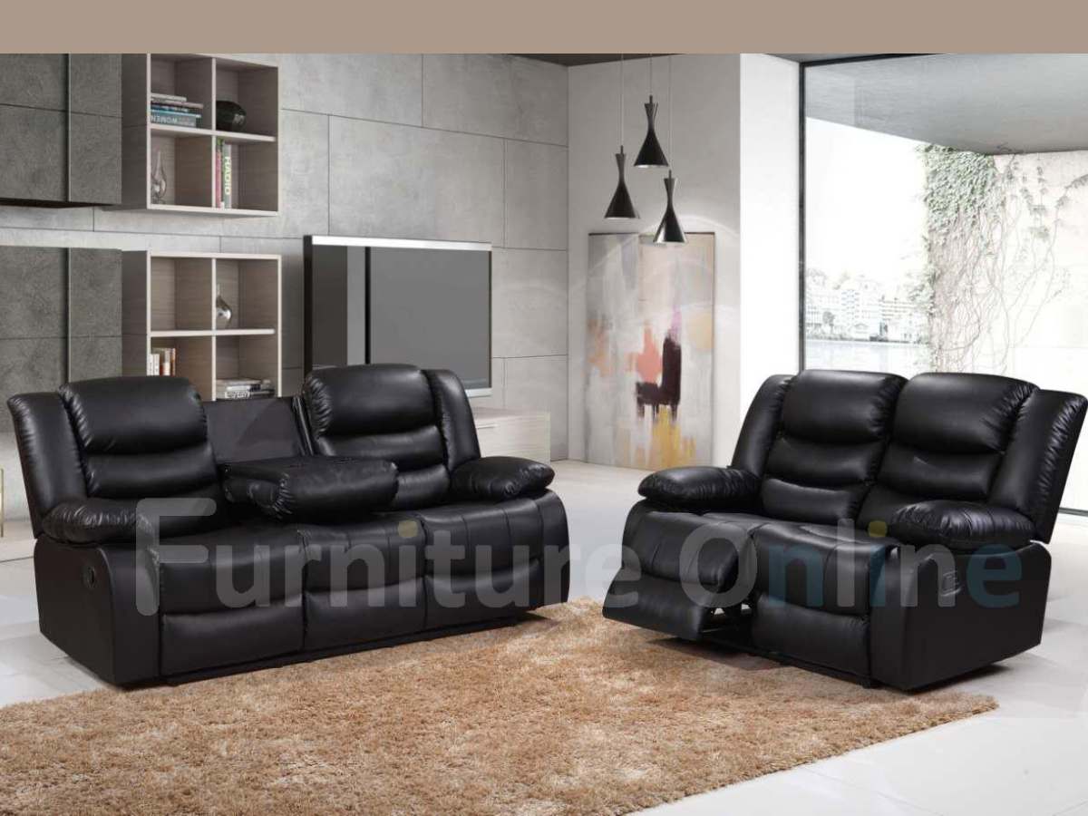 Roma Series 2 Recliner 3+2 Seater Sofa Set Black Aire Leather