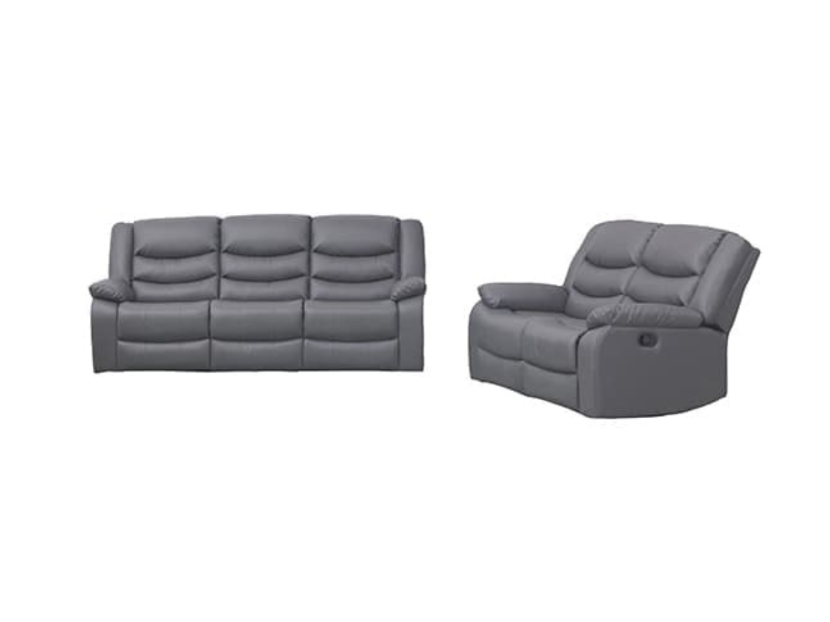 Roma Series 2 Recliner 3+2 Seater Sofa Set Grey Aire Leather