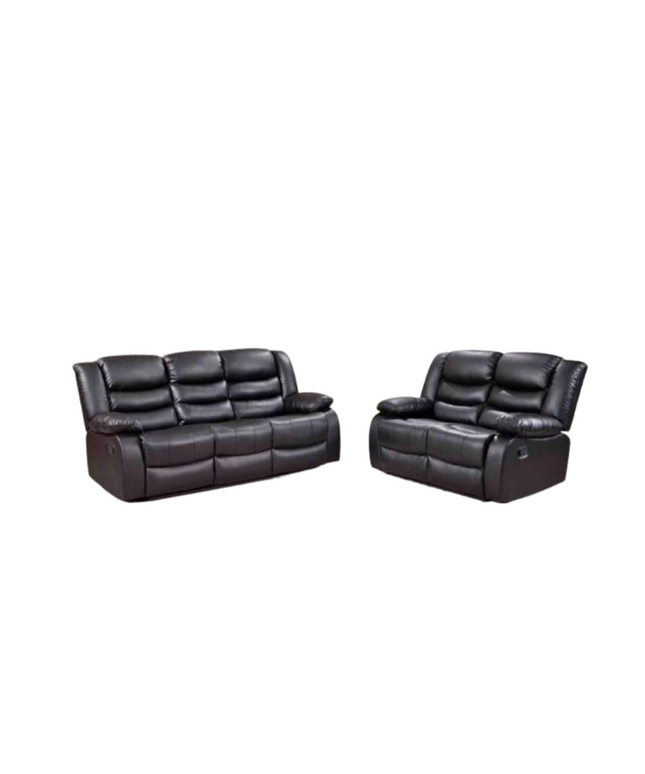 Roma Series 2 Recliner black leather sofa set with power reclining features and plush cushions.