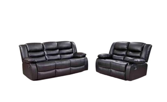 Roma Series 2 Recliner 3+2 Seater Sofa Set Black Aire Leather