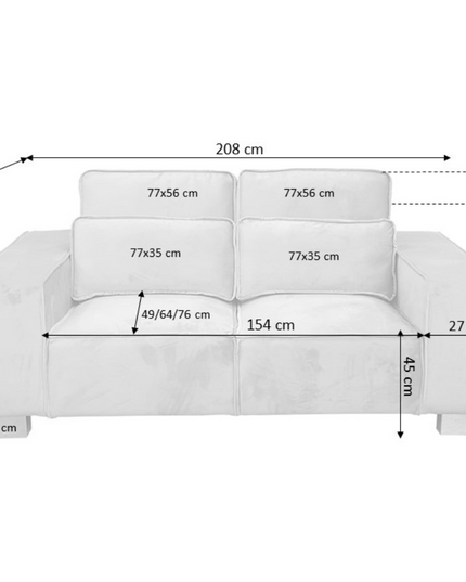 Dimensions of a white 3 seater sofa showing width, height, and depth measurements for easy reference.