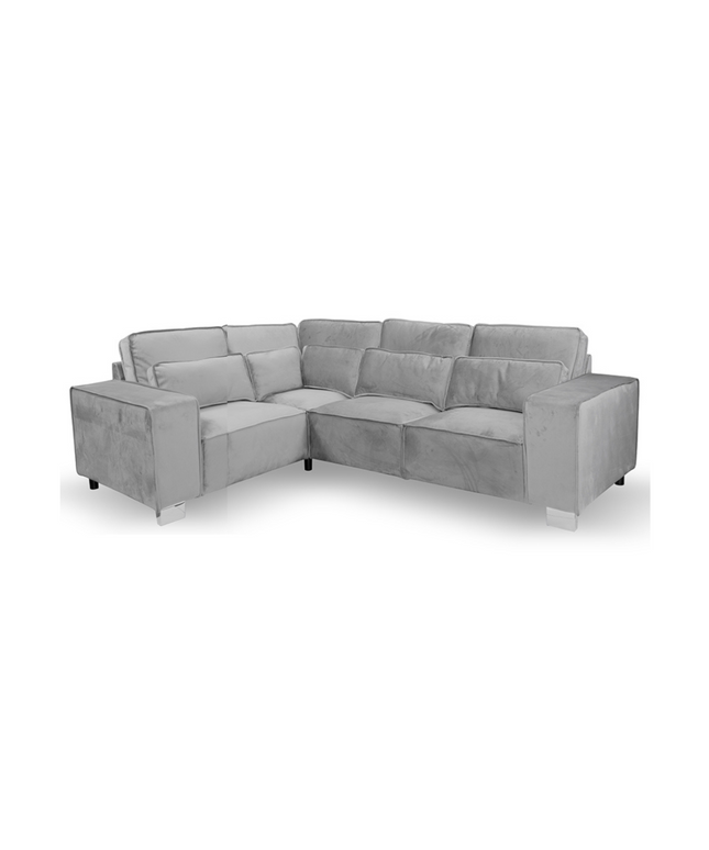 Sloane Luxury 4 Seater Corner Sofa in plush gray velvet, designed for comfort and style in modern living spaces.
