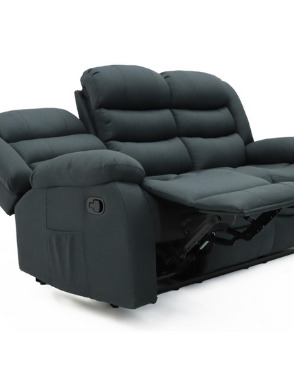 Sorrento 3 seater recliner sofa in grey chenille, designed for comfort with reclining features and spacious seating.
