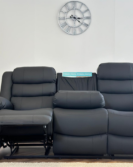 Sorrento 3 seater grey chenille reclining sofa showcasing comfort and style in a modern living room.