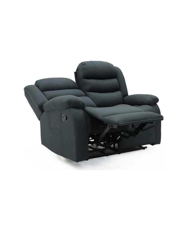 Grey Sorrento 2 seater recliner sofa featuring manual reclining and plush cushions for ultimate comfort.