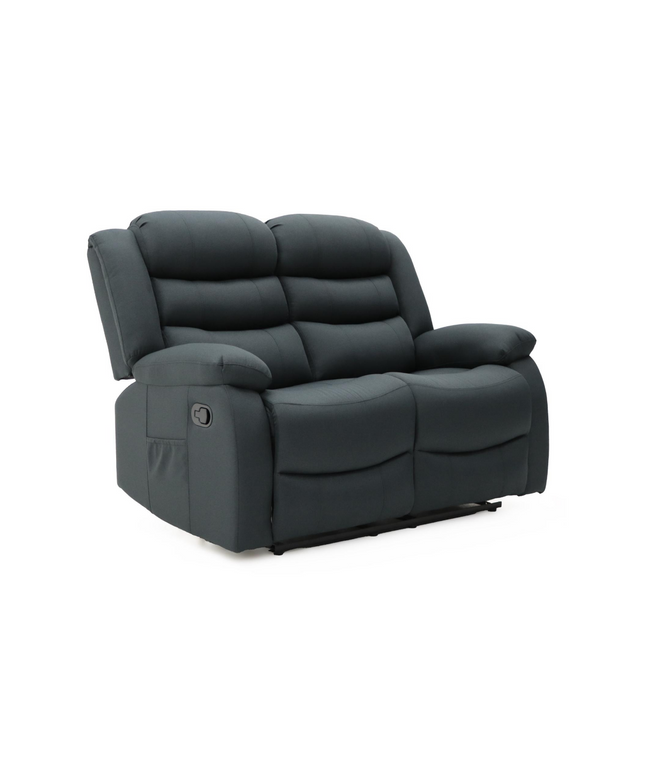 Sorrento 2 seater grey recliner sofa with plush cushions and manual reclining feature.