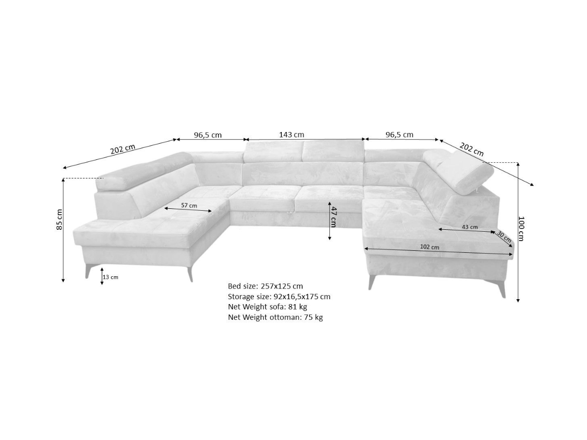 Sovereign U Shape Pull Out Sleeper Sofa in Plush Velvet with Storage