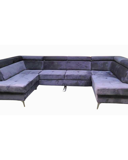 Sovereign U-shaped pull-out sleeper sofa in plush velvet, perfect for living spaces with stylish comfort and storage.