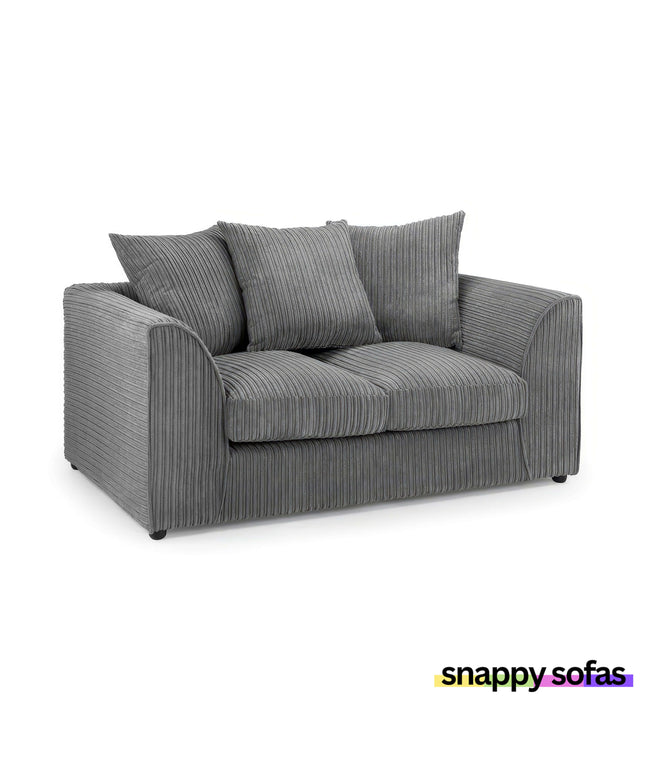 Harley 2 Seater Fabric Sofa with plush grey jumbo cord upholstery for a cozy seating experience.