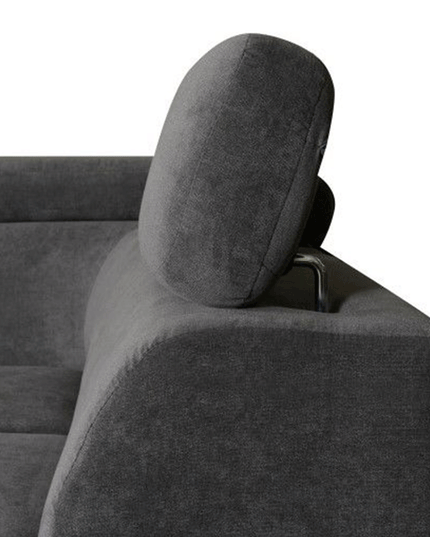 Close-up of Artic Corner Sofa Bed showing sleek armrest and headrest design in modern gray upholstery.