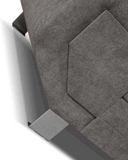 Close-up view of the grey fabric and metal detail on the Artic Corner Sofa Bed.