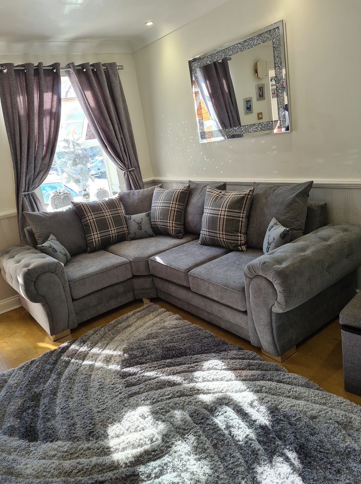 Verona Corner Sofa 4 Seater Left Hand Scatter Back Grey