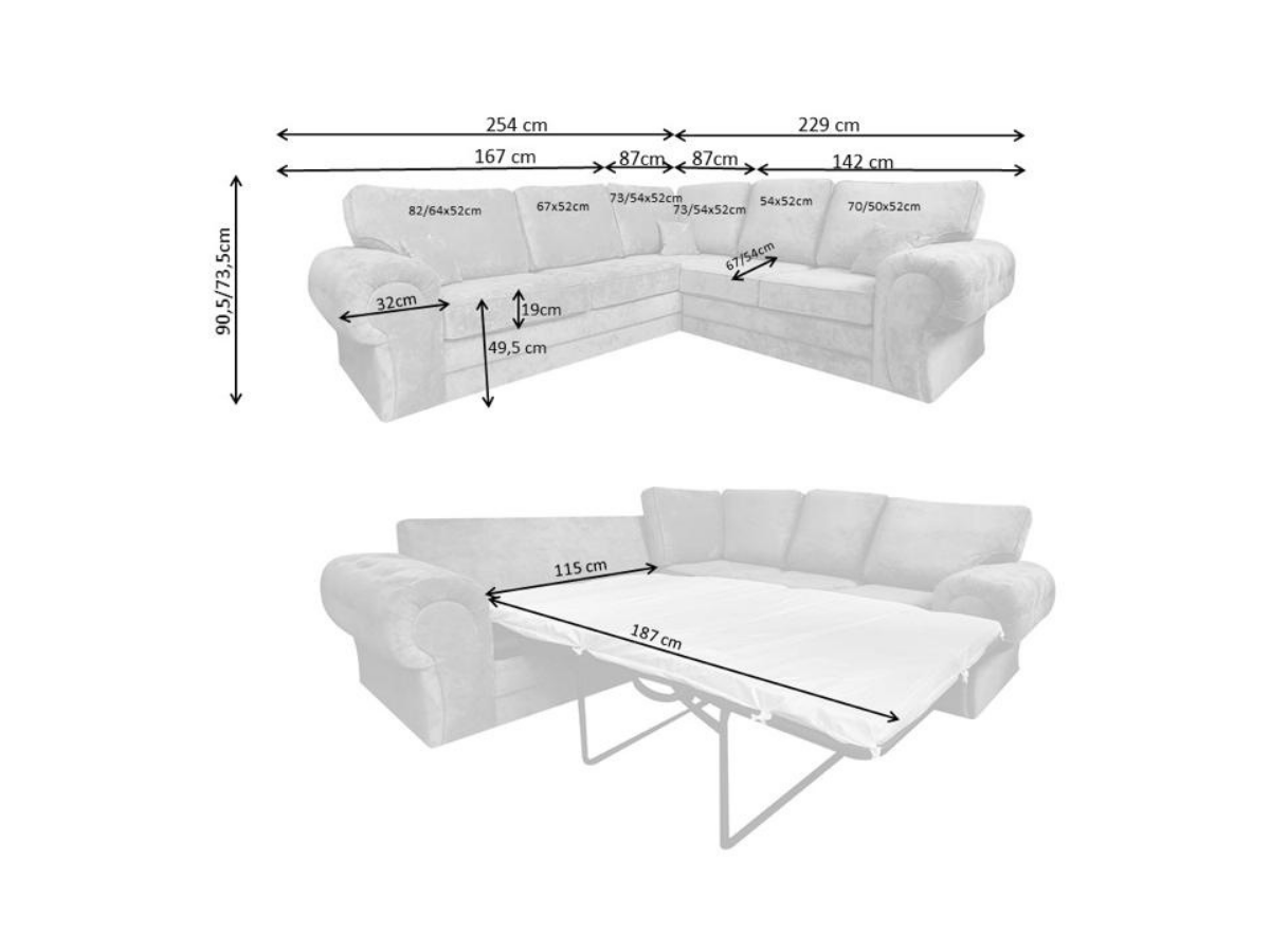 Verona Fernando Corner Sofa Bed Scatter Back Sleeper Grey