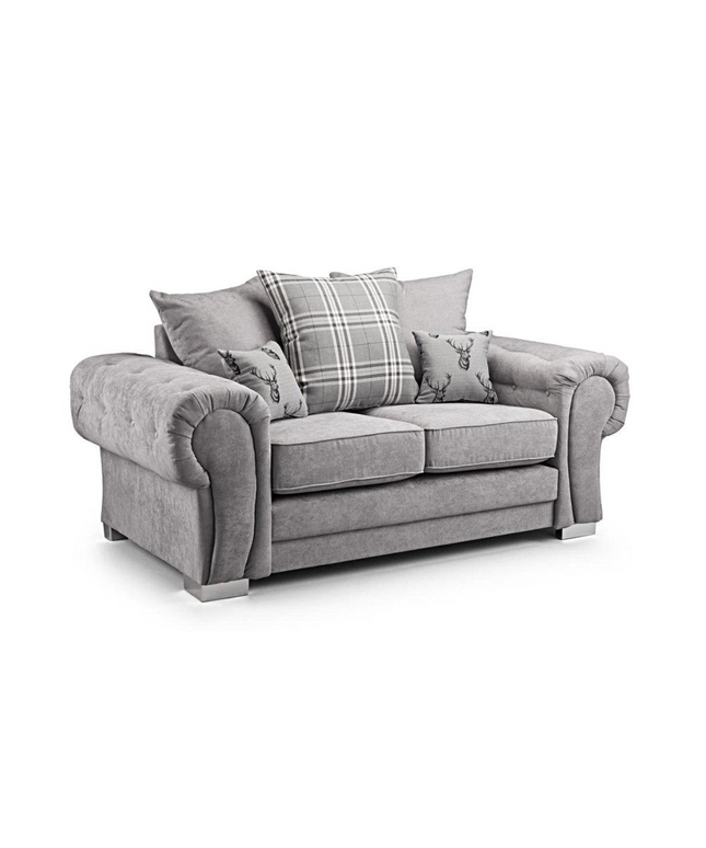 Verona 2 Seater Sofa in grey with stylish cushions and plush upholstery for cozy living room comfort.