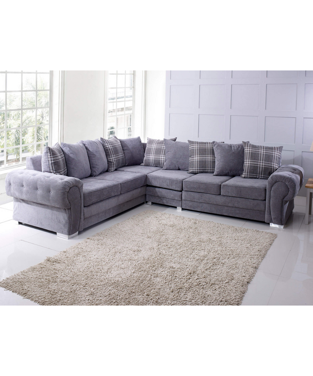 Verona Corner Sofa for 6 with universal scatter back cushions in grey, perfect for cozy living spaces.
