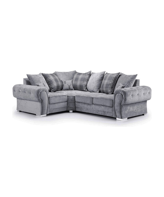 Verona corner sofa, 4-seater, left-hand, scatter back, grey upholstery, plush and stylish design for comfort.