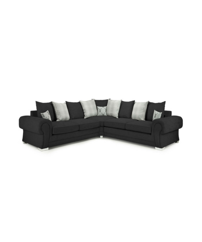 Verona Double Corner Sofa with scatter back cushions in black, ideal for cozy evenings and stylish living spaces.