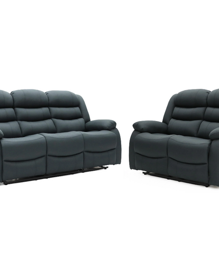 Sorrento Recliner Sofa Set 3+2 in Grey Chenille Fabric with cupholders, showcasing comfort and style.
