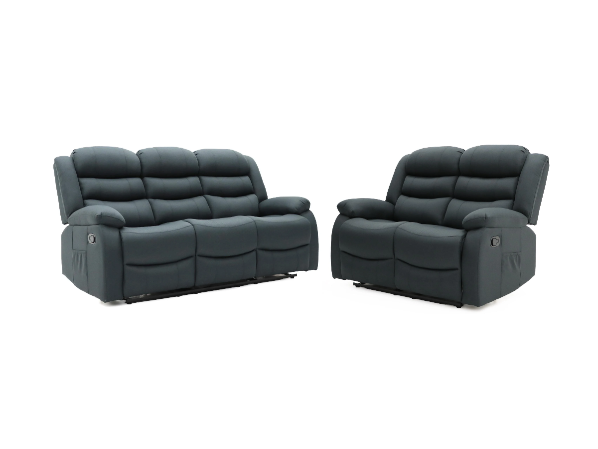 Sorrento Recliner Sofa Set 3+2 in Grey Chenille Fabric with Cupholders