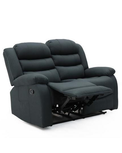 Sorrento grey chenille fabric recliner sofa set 3+2 with manual recline and cupholders.